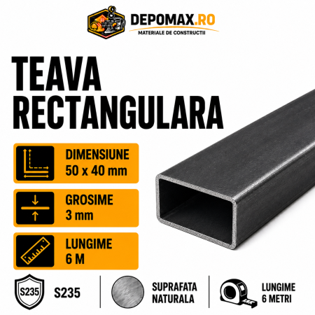 Teava rectangulara 50 x 40 x 3 mm, 6 metri